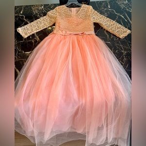 Girls Orange Flower Vintage Floral Lace Dress